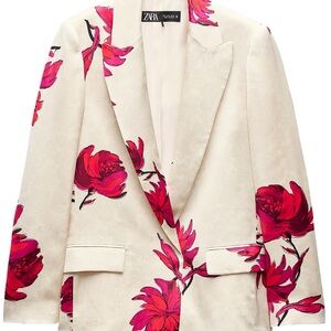 Zara Cream Blazer with Bold Fuchsia Floral Print